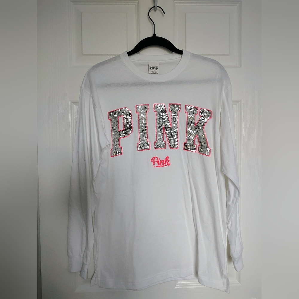 PINK long sleeve sequin logo shirt size xs